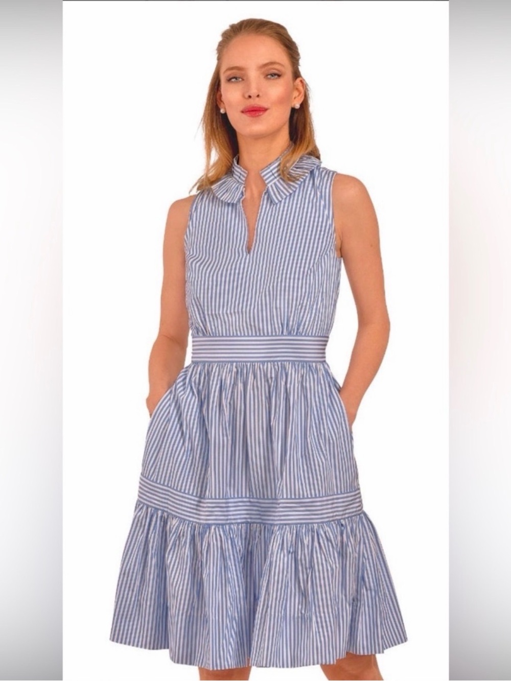 NWT Gretchen Scott Hope Midi Dress XS Striped Periwinkle Blue